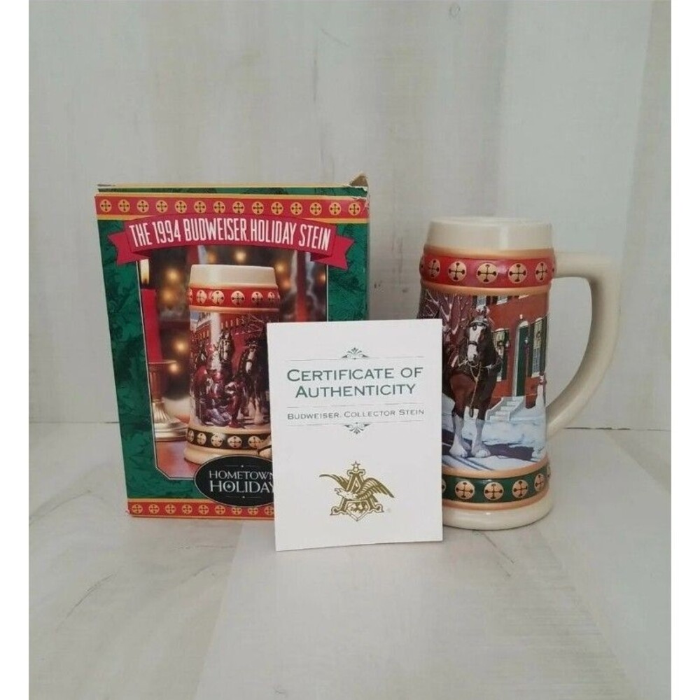 Vintage Ceramarte Budweiser Ceramic Beer Tankard Hometown Holiday Stein Brazil
